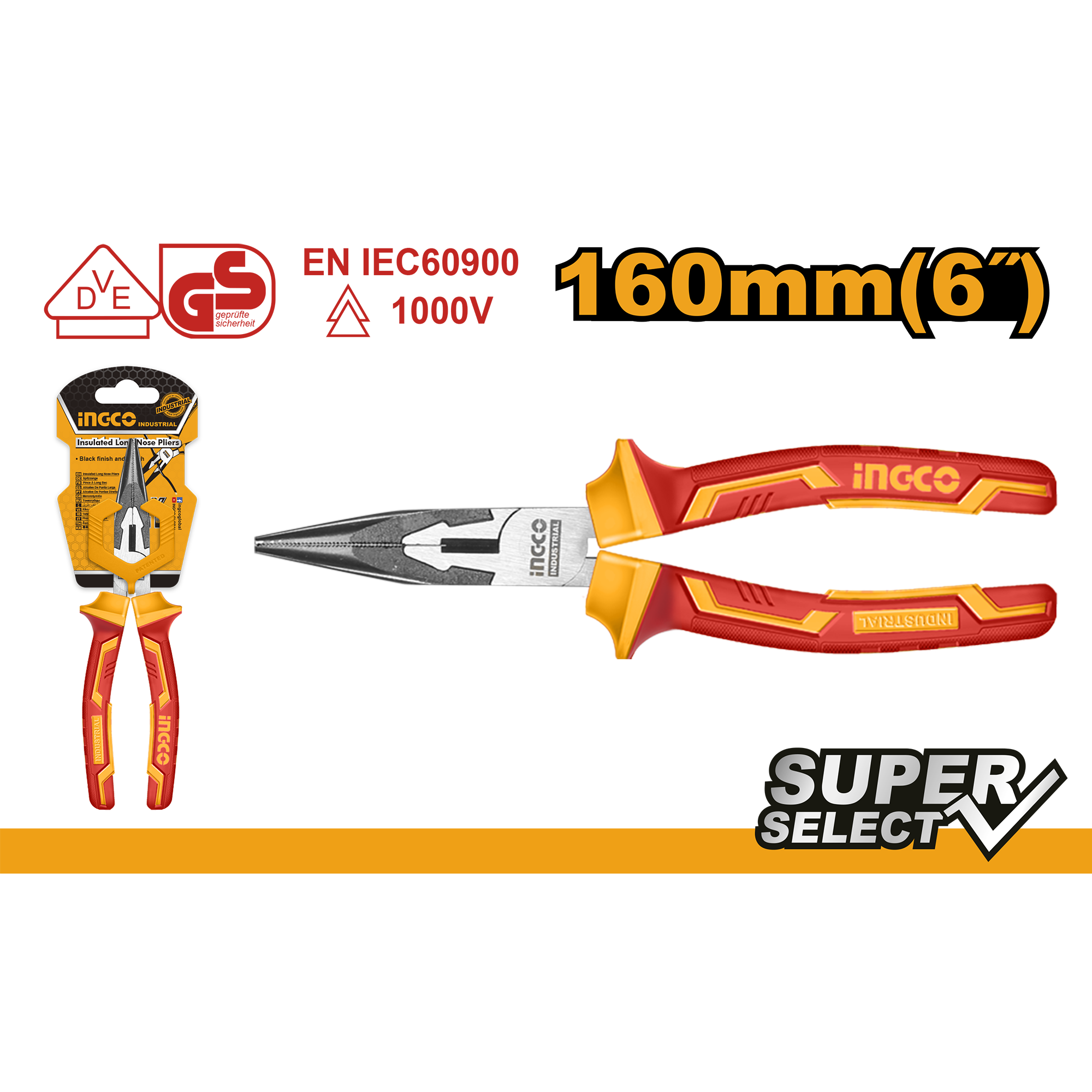 Insulated Long Nose Pliers 6″/160mm HILNP28168