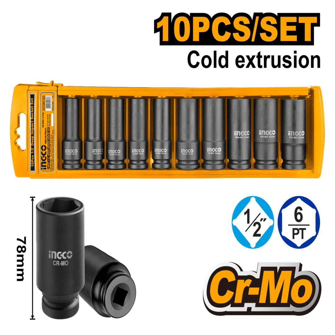 10Pcs 1/2″ Deep Impact Socket Set Socket HKISSD12102L