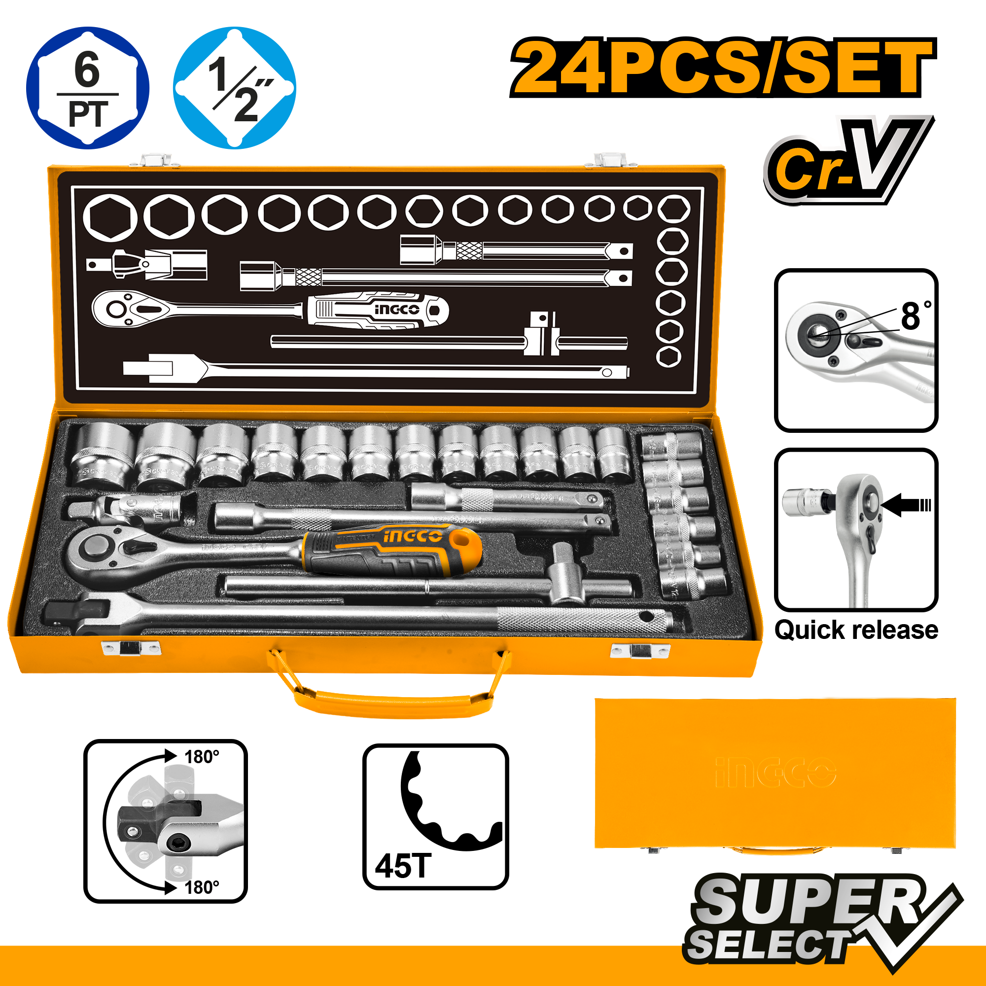 24 Pcs 1/2″ Socket Set  HKTS12242