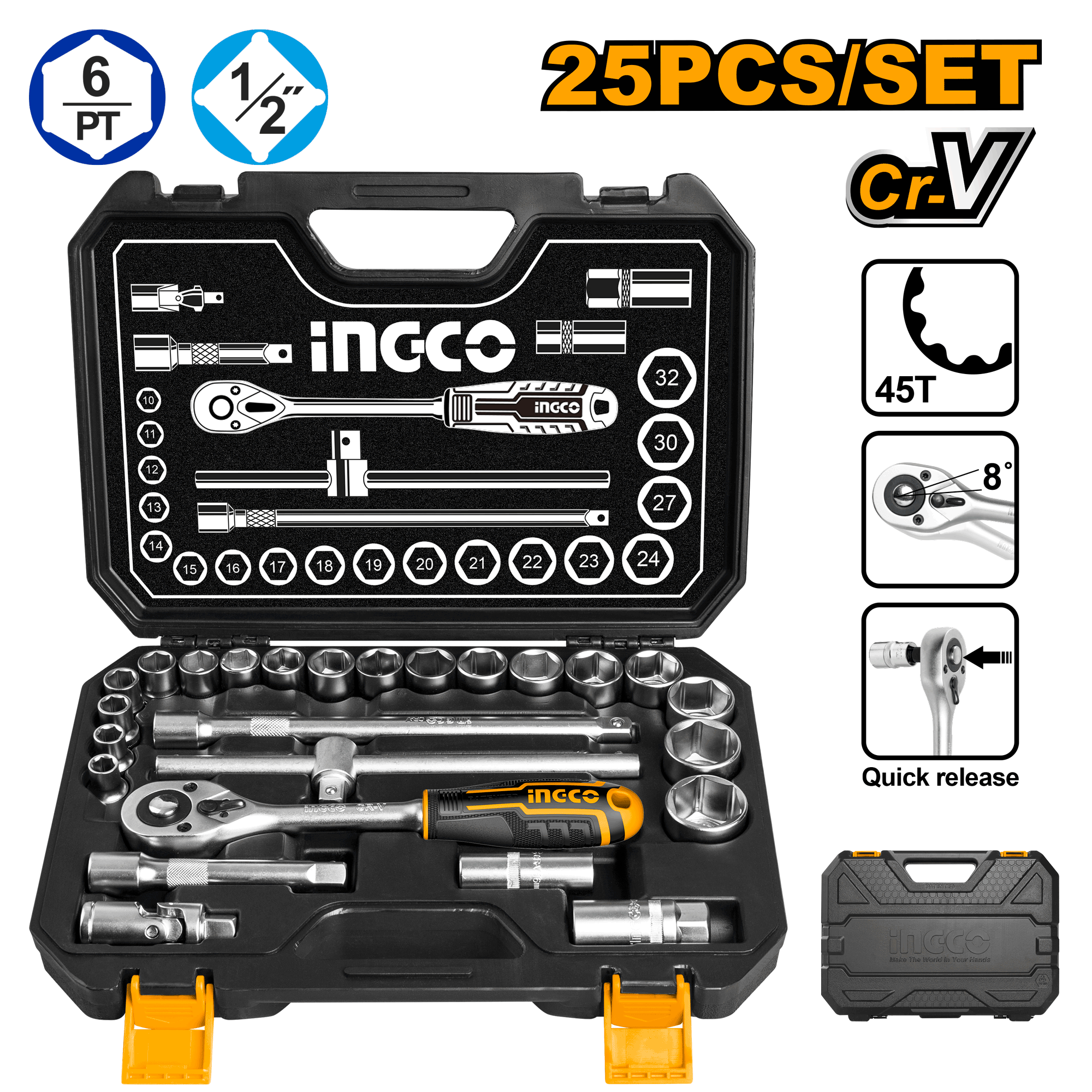 25Pcs 1/2″ Socket Set  HKTS12251