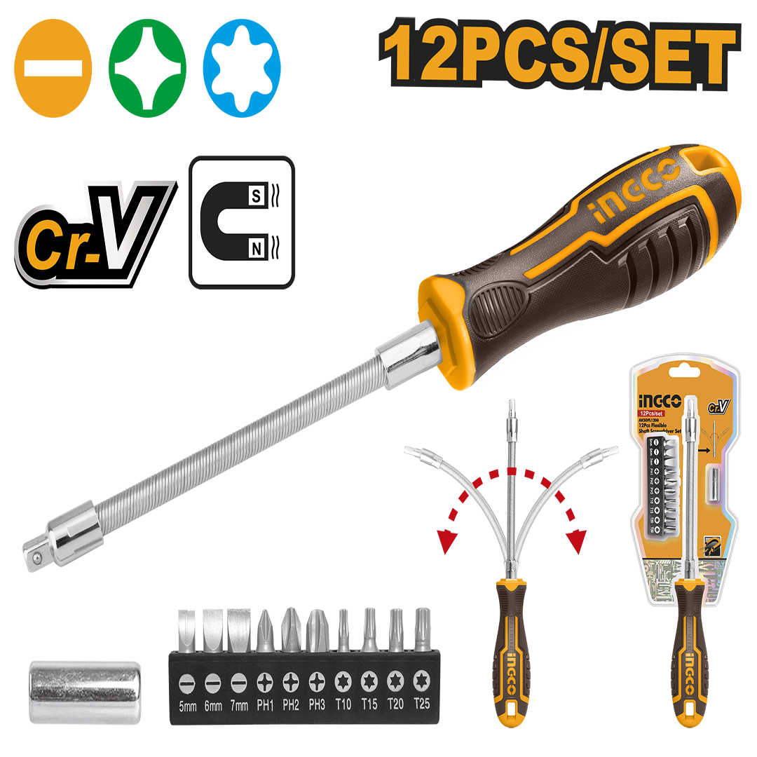 12 Pcs flexible shaft screwdriver set AKSDFL1208