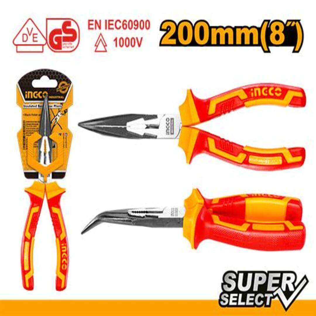 Insulated Bent Nose Pliers 8″/200mm HIBNP28208