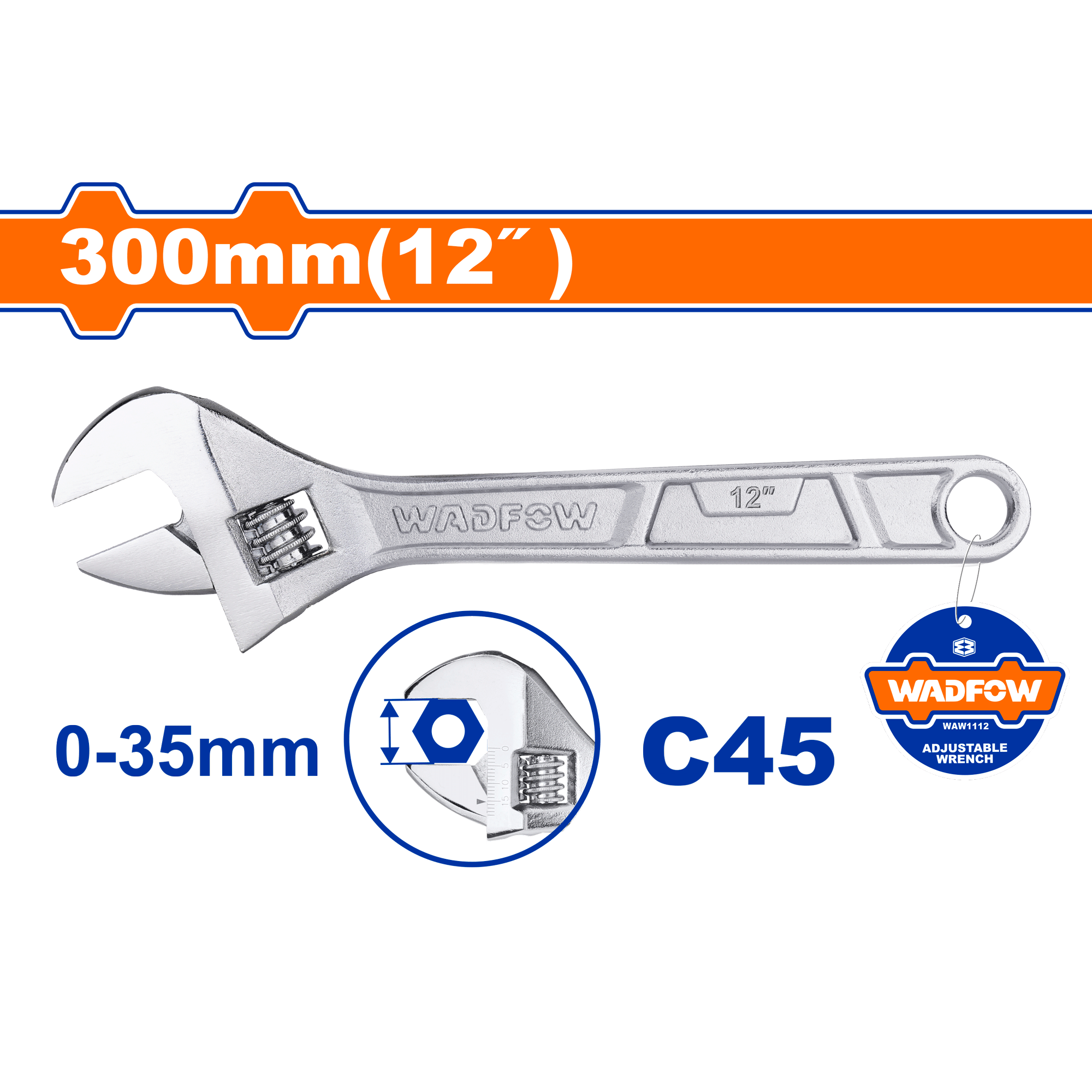 Adjustable wrench Length:300mm(12″) WAW1112