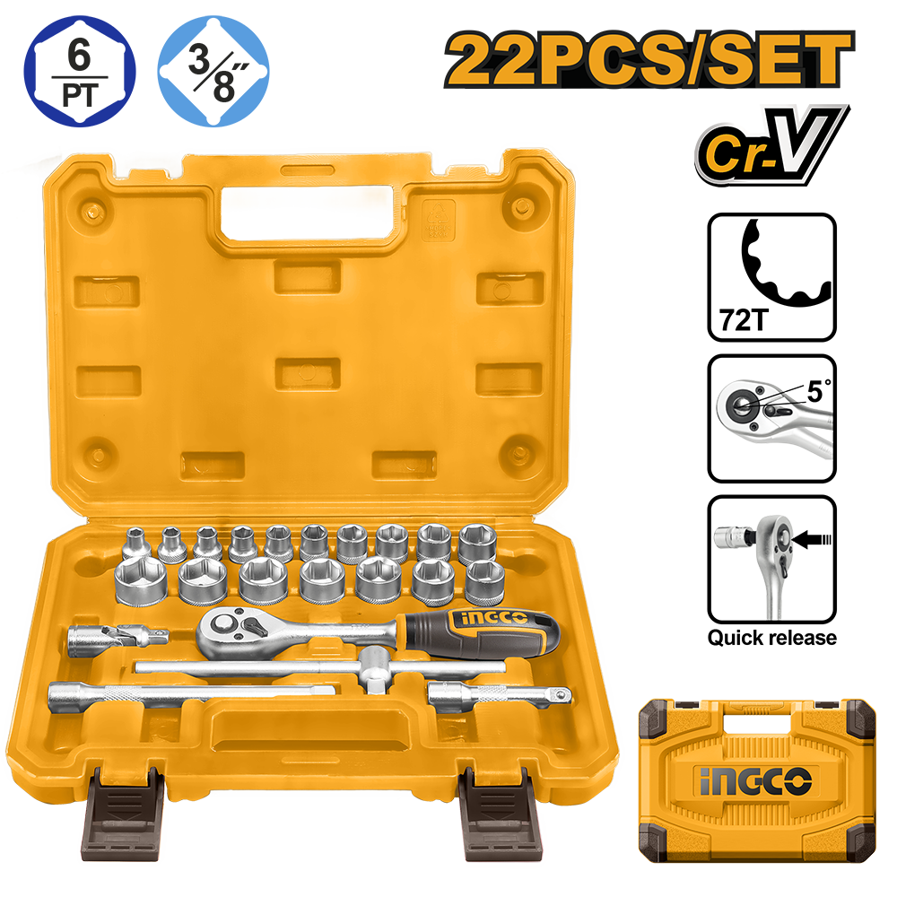 22 Pcs 3/8″ socket set HKTS38221