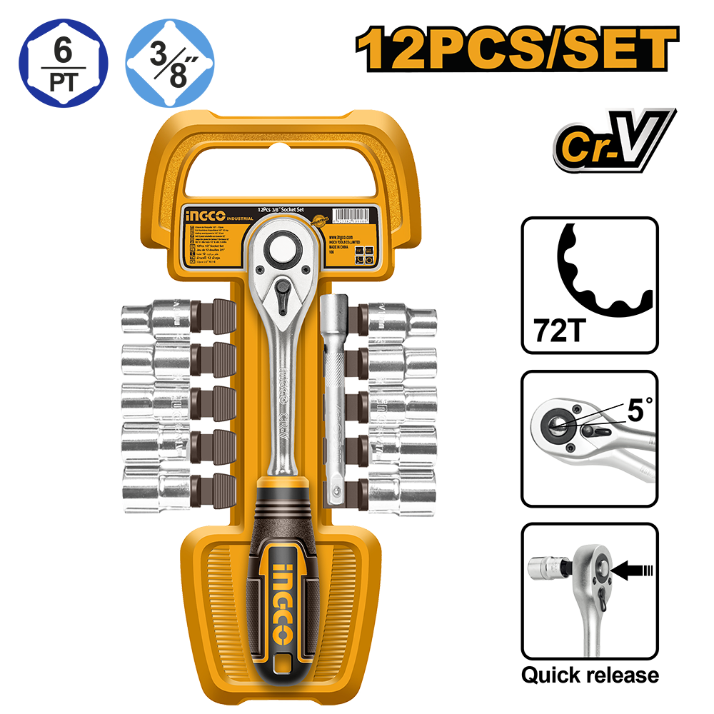 12 Pcs 3/8″ socket set HKTS38122
