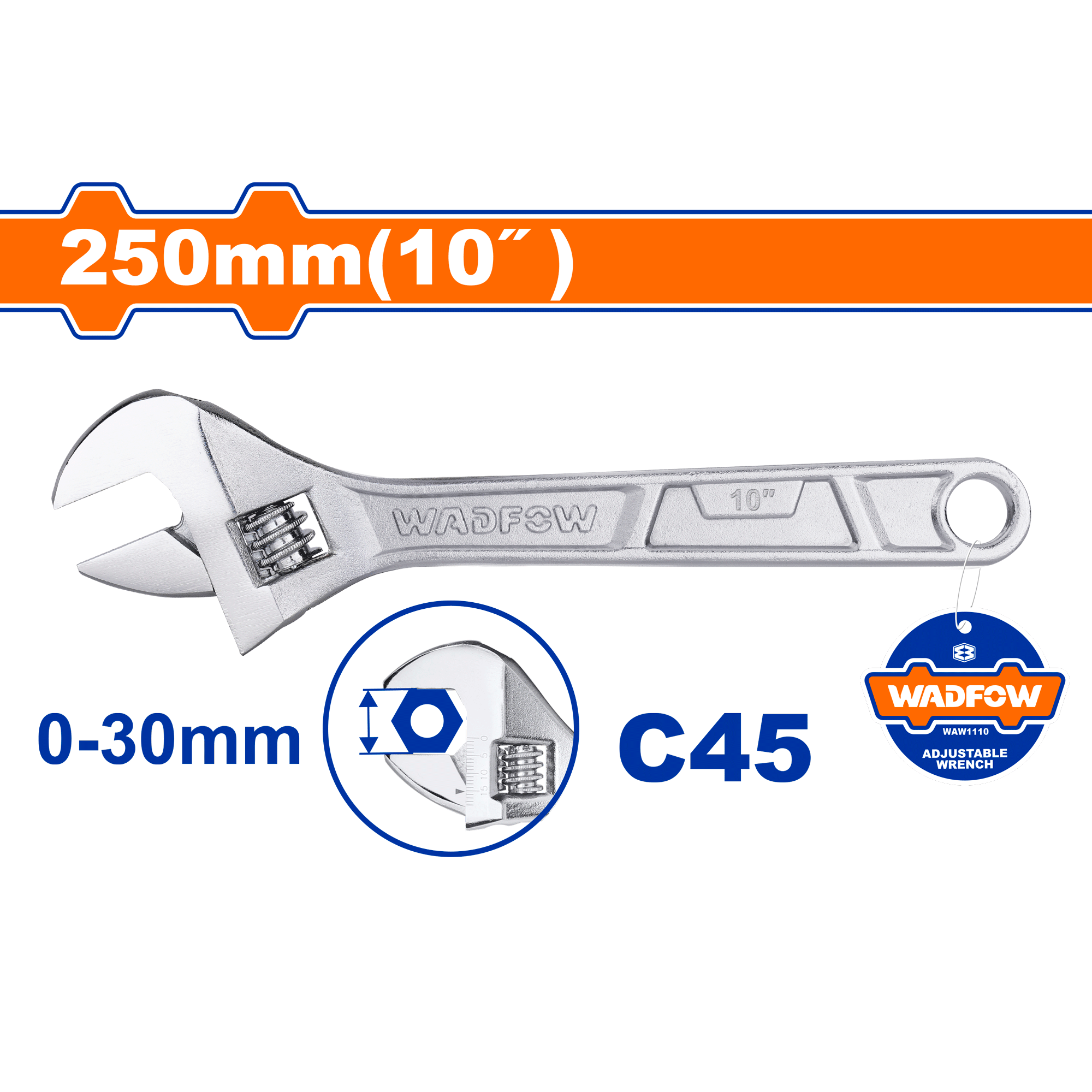 Adjustable wrench Length:250mm(10″) WAW1110