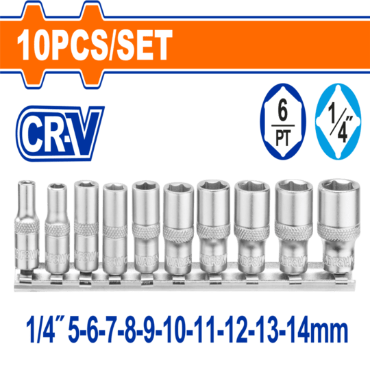 10 Pcs 1/4″ Socket set WST4410