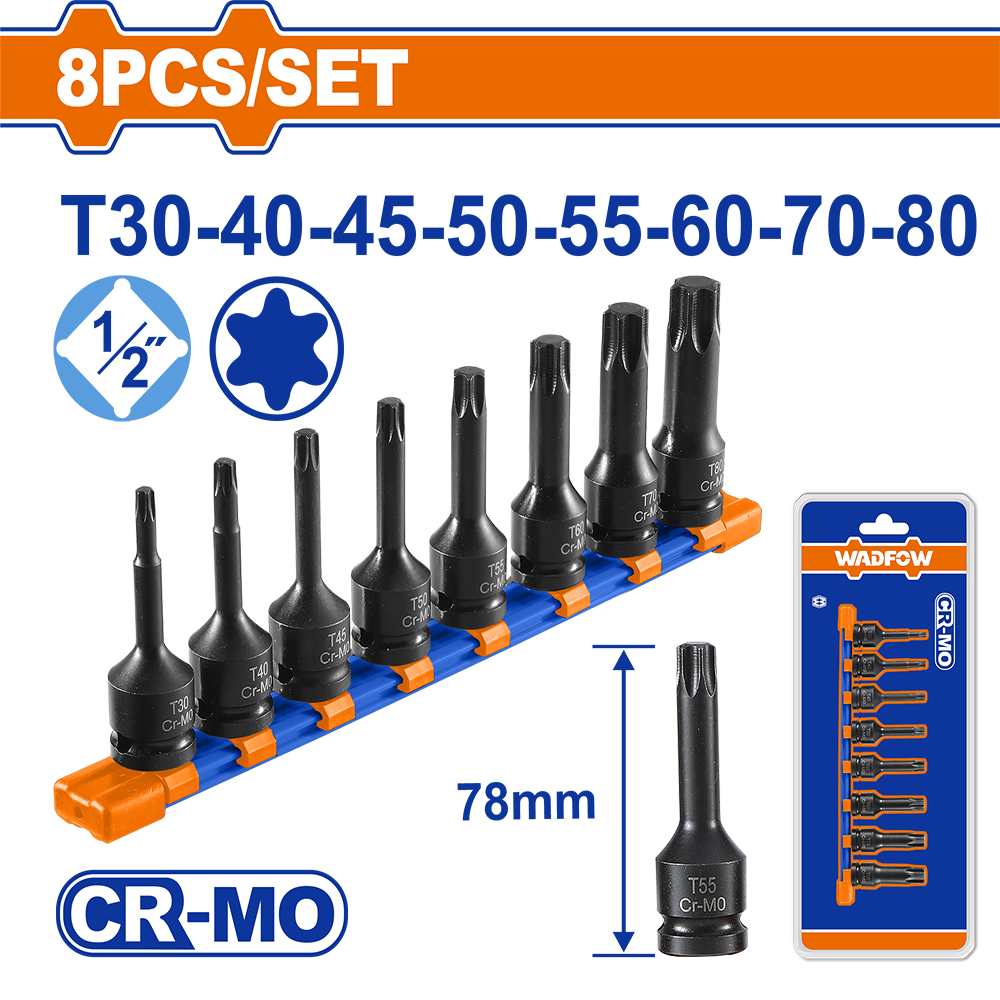 8 Pcs 1/2″Dr. Impact torx bit socket set WMS4408