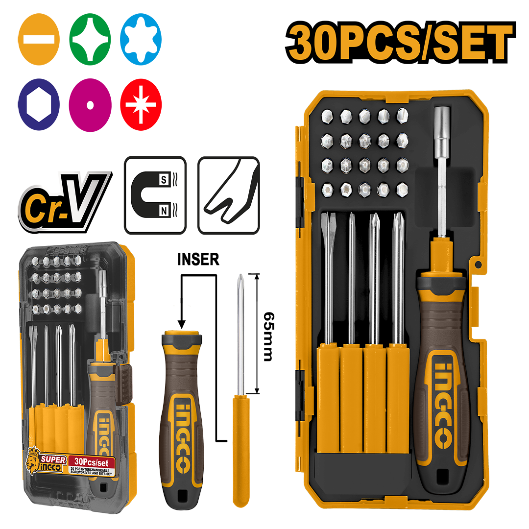 30 Pcs Interchangeable screwdriver and bits set AKISD3001