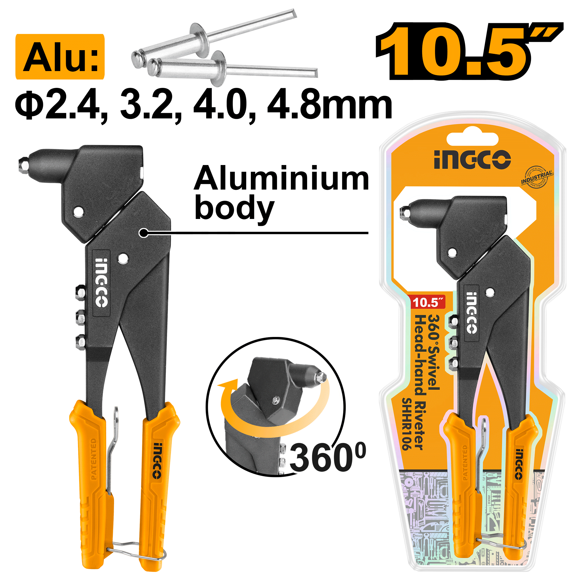 360?Swivel Head-Hand Riveter 10.5″ SHHR106