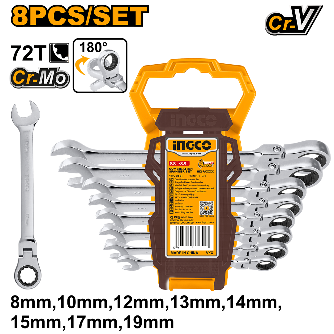 8 Pcs flexible ratchet spanner set HKSPAR1083