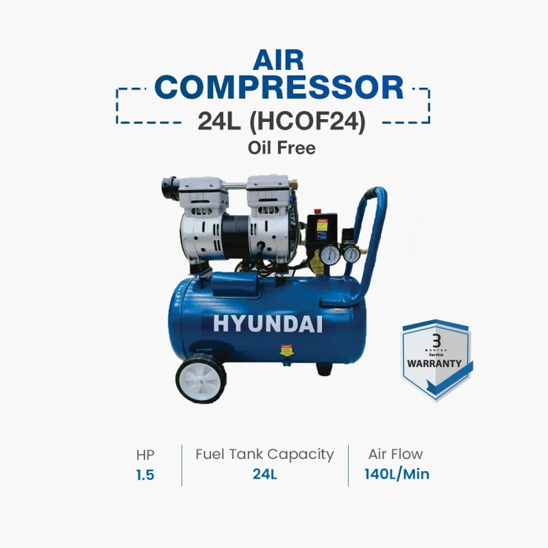Hyundai Air Compressor 24L Oil Free 1.5HP (HCOF24)