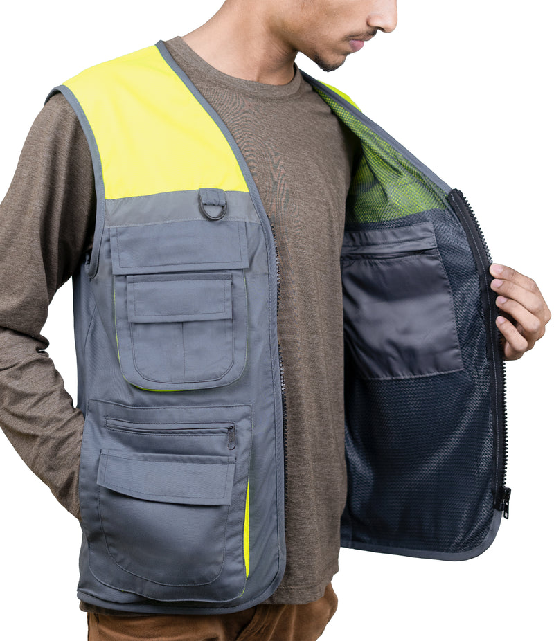 Two Tones Vest Workwear, Safe-T Neon & Grey Vest for workers