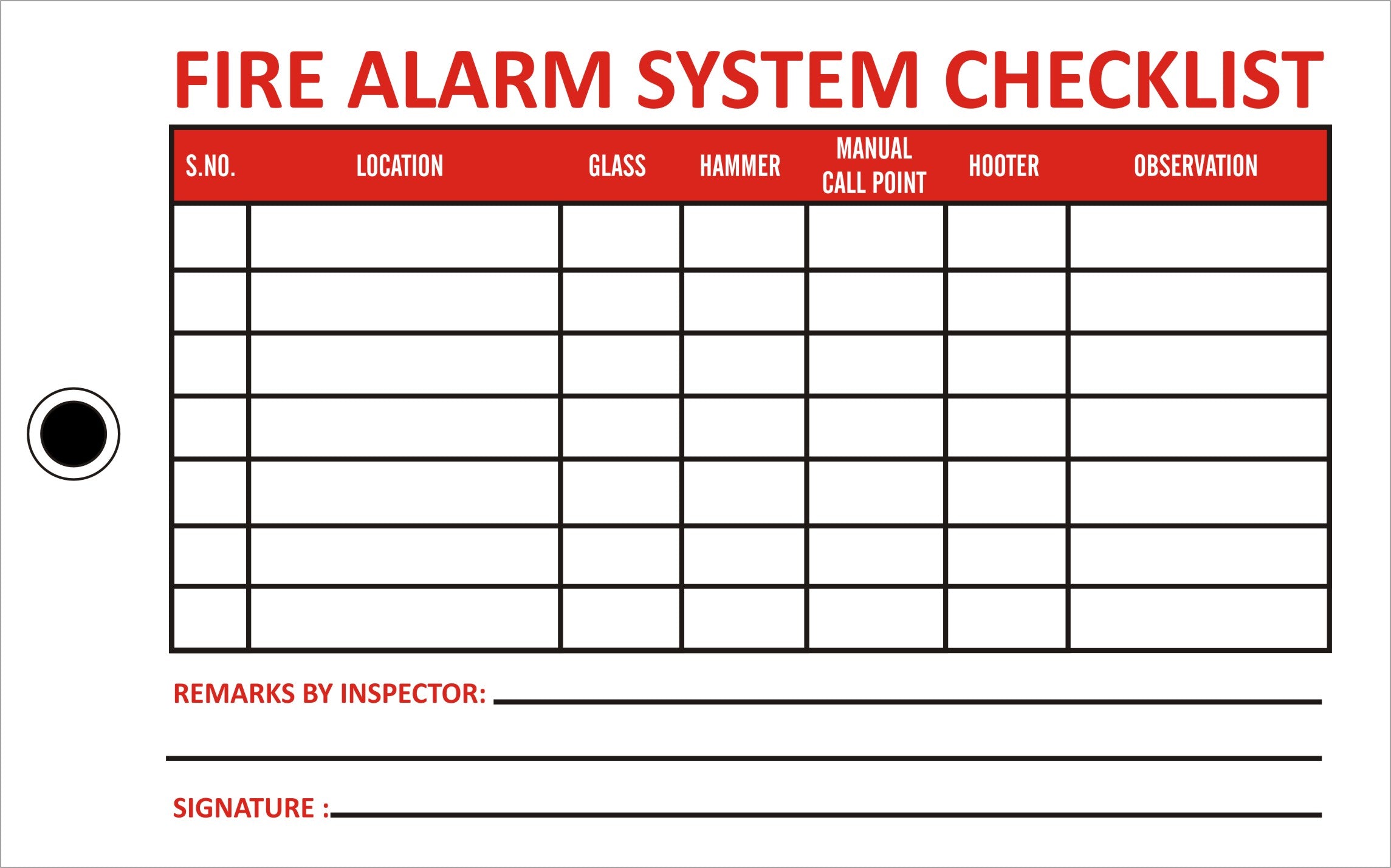 Fire Alarm System Checklist Sign