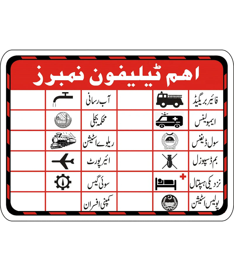 Important Telephone Numbers Sign