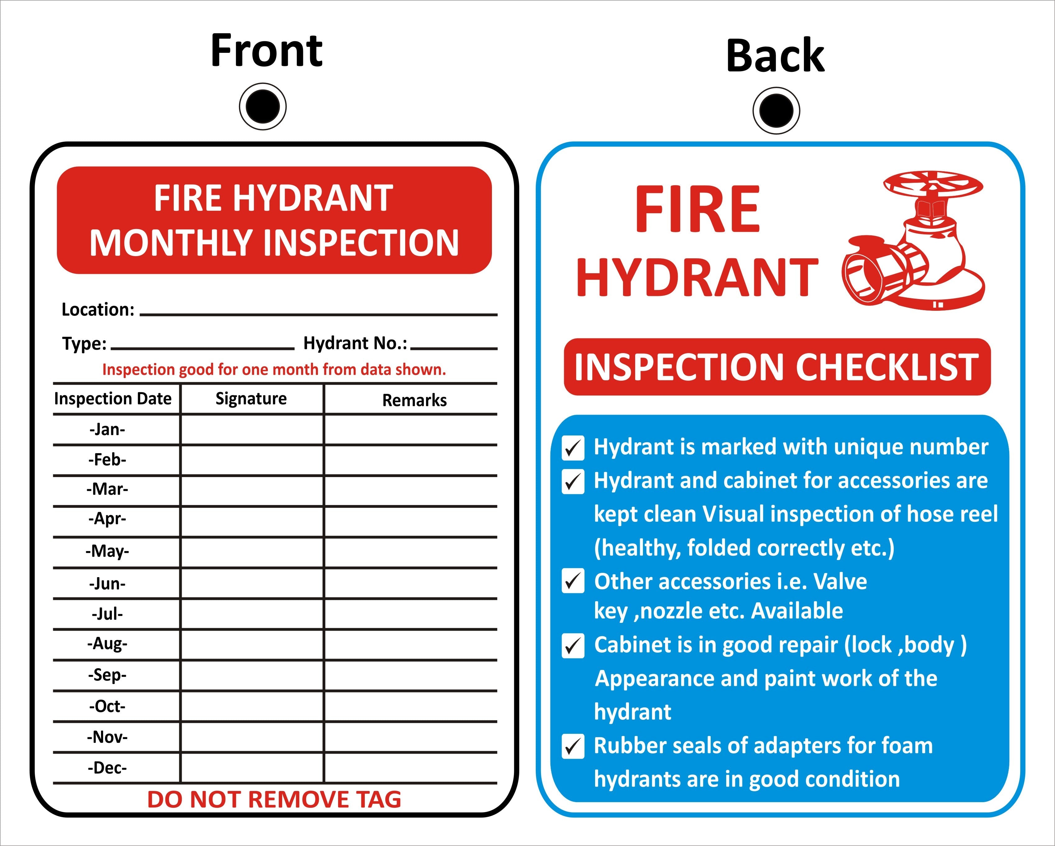 Fire Hydrant Inspection Checklist Sign